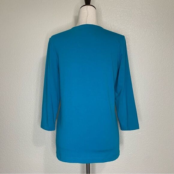 Chico’s Beaded Embellished Blue V-neck 3/4 Sleeves Top - Picture 7 of 13